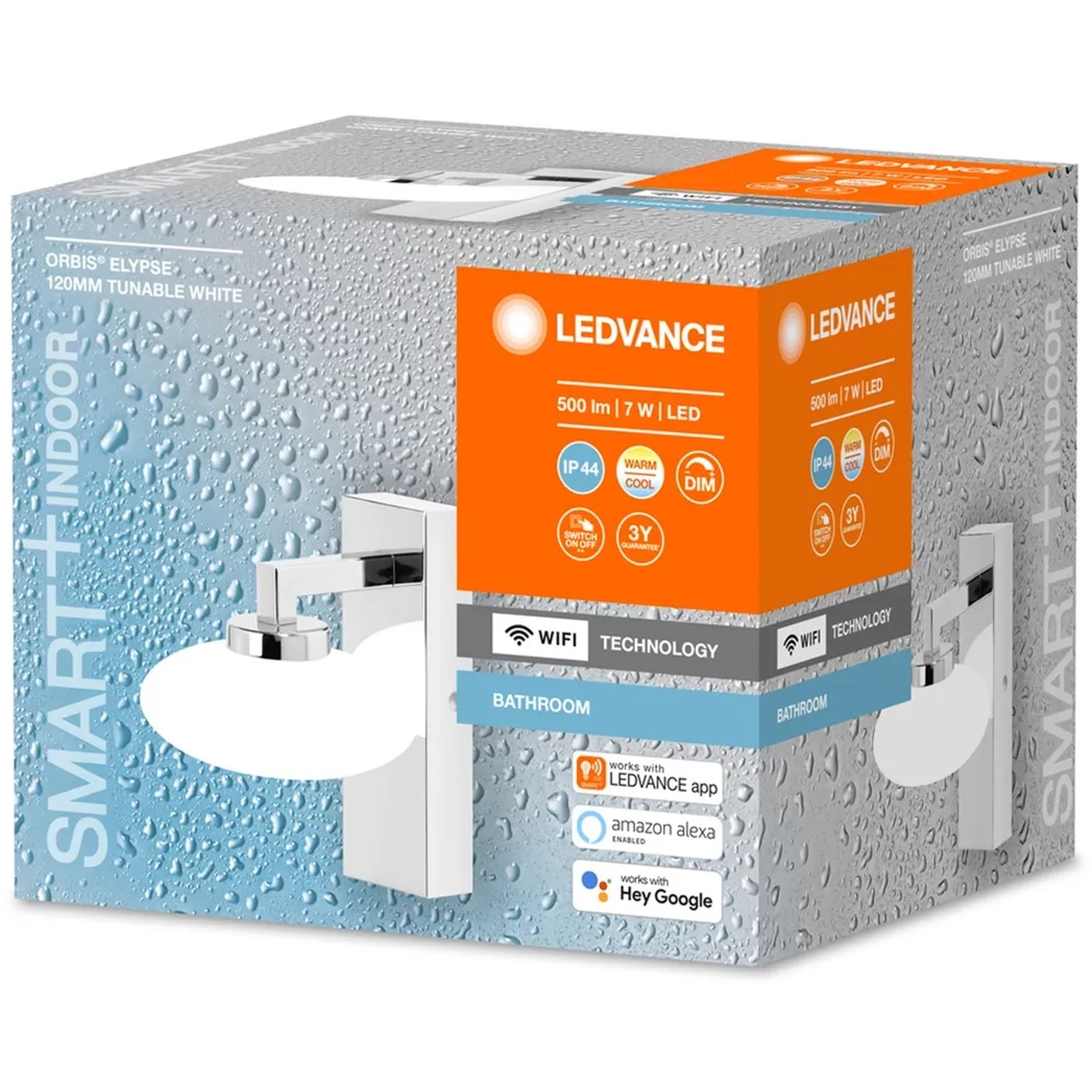 Ledvance Smart+ WiFi Bad-Wandleuchte Orbis Elypse, chrom, dimmbar, Farbtemperatur einstellbar.
