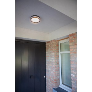Moderne Lutec LED-Außenwandleuchte Rola in Anthrazit, runde Form. Wandlampe für den Außenbereich.