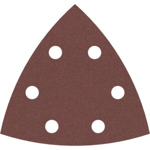 Braunes Bosch Delta-Schleifblatt F460, Körnung 240, mit 6 Löchern und Klettverschluss für Holz & Lack.