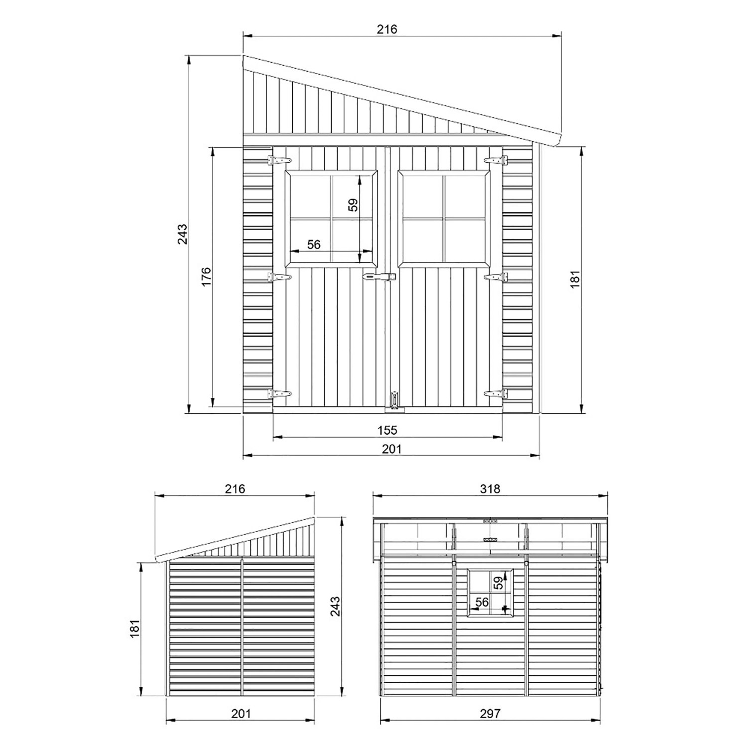 Timbela Anbau-Gartenhaus Holz M339+M339G 6 m² ohne Seitenwand mit Boden_7