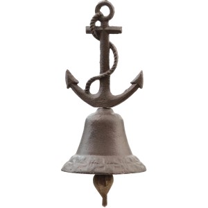 Dunkelbraune Gusseisen Glocke Maritim mit Anker, 17,5 cm, für die Gartendekoration.