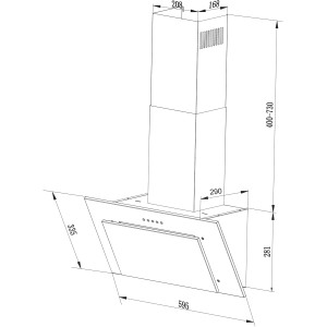 Technische Zeichnung Respekta Dunstabzugshaube CH 33060 WB, 60 cm, Weiß, Maße und Details.