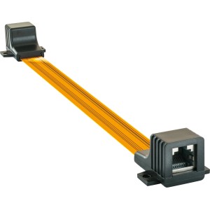 Schwaiger Ultra-Slim LAN-Fensterdurchführung für Netzwerkverbindung, gelbes Flachbandkabel mit RJ45 Anschluss.