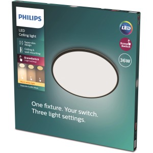 Verpackung des schwarzen Philips LED-Panel Superslim SceneSwitch CL550 mit 3 Helligkeitsstufen.