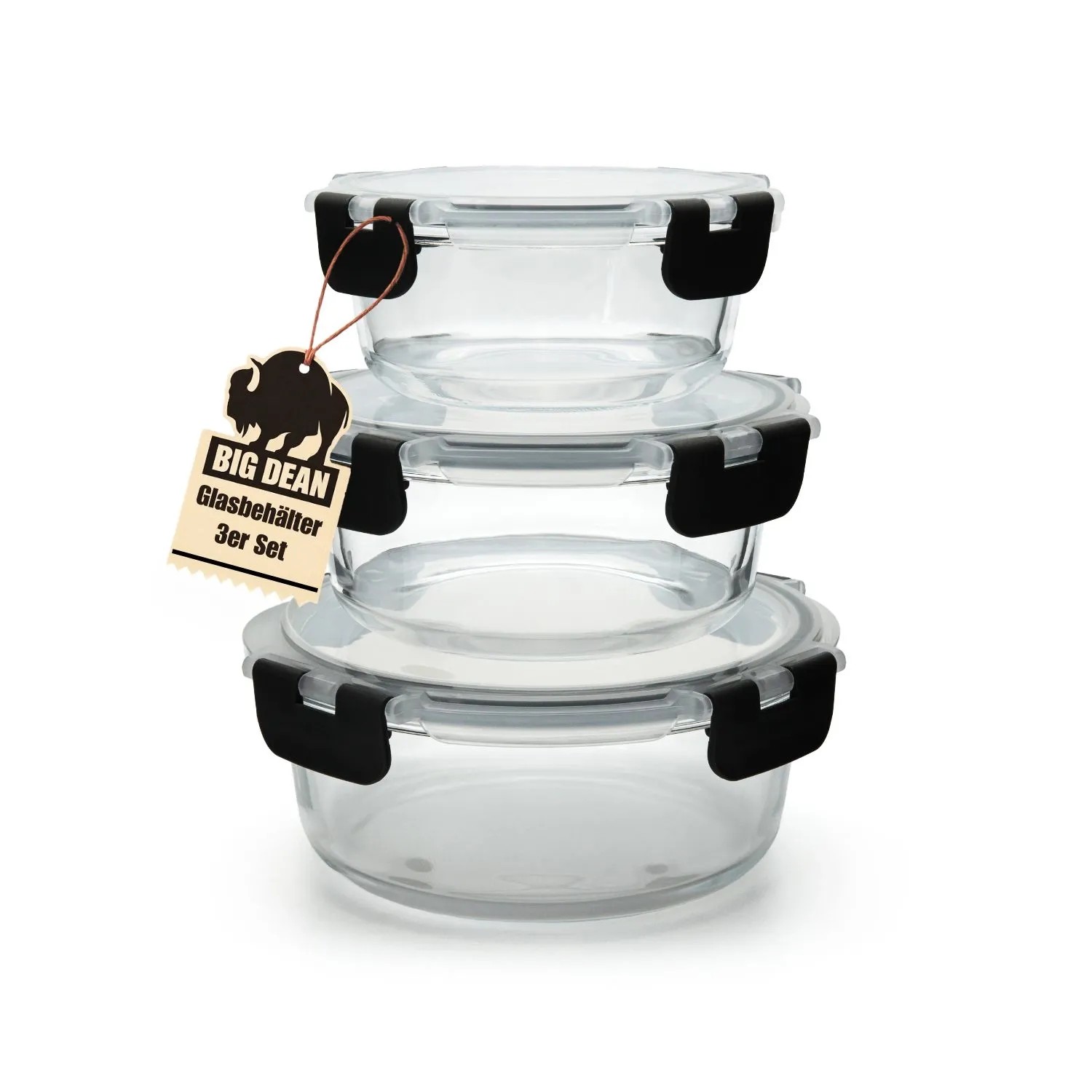 BigDean Glasbehälter mit Deckel in 3 Größen Mikrowellengeschirr Glas Meal Prep Container aus Glas Runde Glasbehälter Mikrowellengeschirr Glas_9
