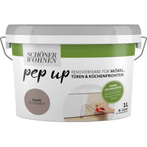 Schöner Wohnen pep up Renovierfarbe Taupe, 1L Dose für Möbel, Türen und Küchenfronten.