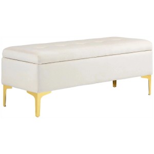 Beige HOMCOM Sitzbank mit Stauraum, gepolstert, goldene Metallbeine. Ideal für Flur & Wohnzimmer.