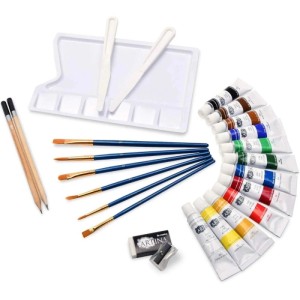 Artina Santorini Malset: Acrylfarben, Pinsel, Leinwand, Palette und Zubehör für Künstler.