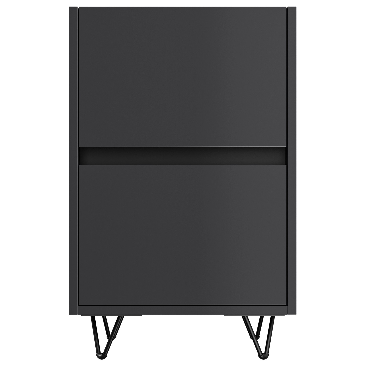 Posseik Nachttisch Industrial A, 40 cm, Grafit mit 2 Schubladen und Metallfüßen.