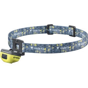 Varta LED-Kopflampe Outdoor Sports Ultralight H30R Lime, gelbe Stirnlampe mit grauem Stirnband.