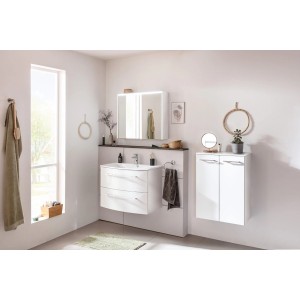 Fackelmann LED-Spiegelschrank Verona, 80 cm, Weiß Glanz, mit 2 Türen und LED-Beleuchtung.