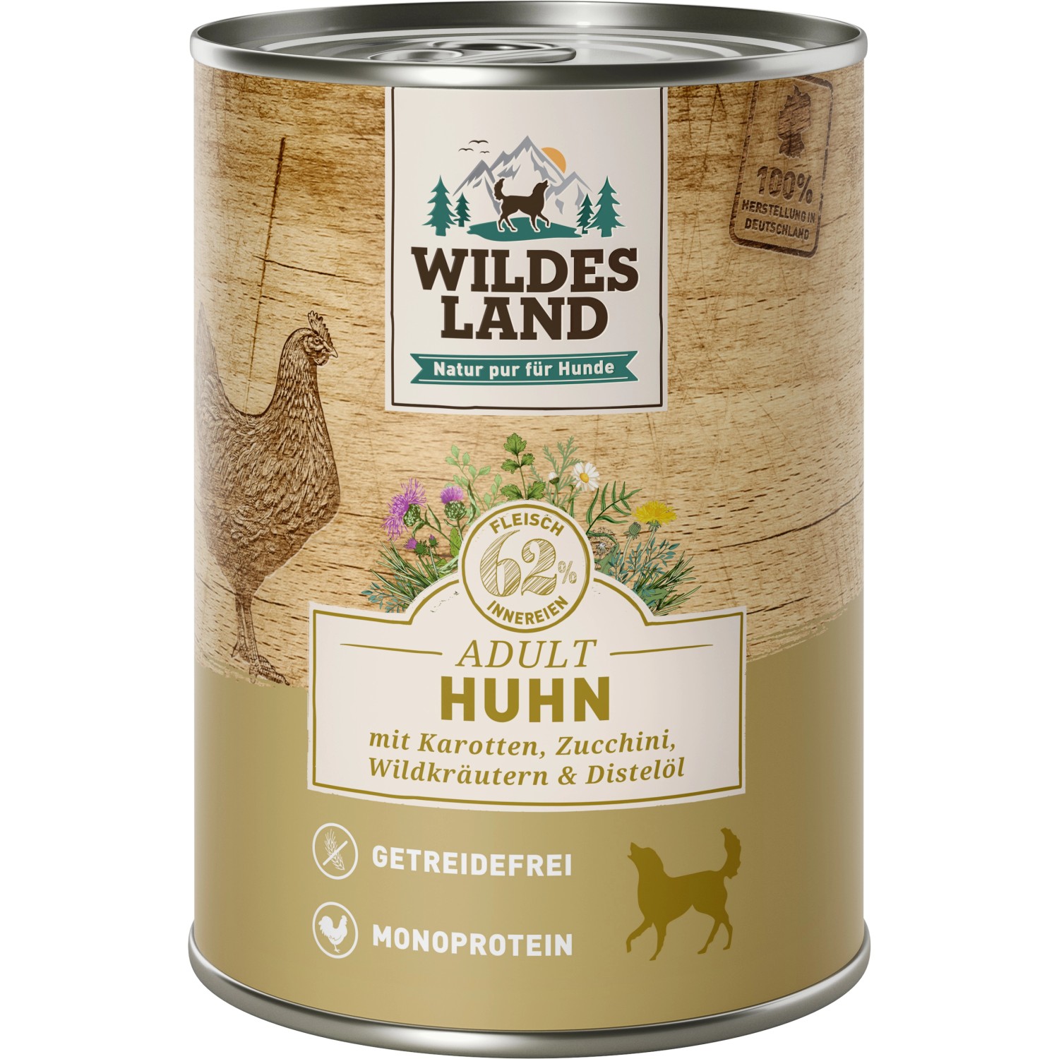 Wildes Land Hunde-Nassfutter Huhn mit Karotten und Distelöl 400 g ...