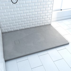 Graue Aurlane Duschtasse Stone 120x80 cm in Steinoptik mit Ablauf und fast barrierefreiem Einstieg.