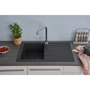 Respekta Einbauspüle Houston, 80x50 cm, Schwarz. Mineralit Spüle mit Abtropffläche.