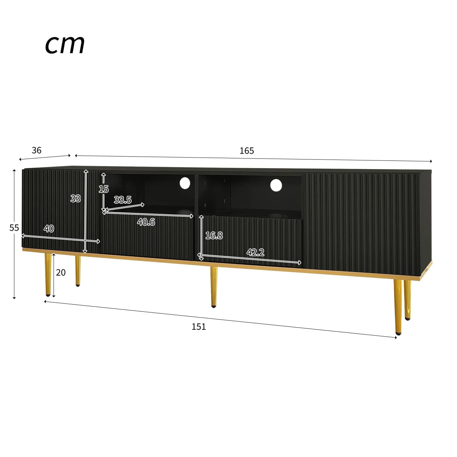 okwish TV Schrank mit Gold Füßen und Gold Rand für Wohnzimmer 165x36x55cm Schwarz_5