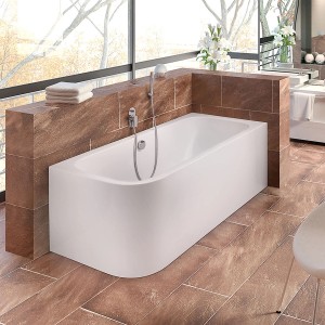 Ottofond Eckbadewanne Spirit, 180x80 cm, Weiß, Links, mit Armatur und Überlaufgarnitur.