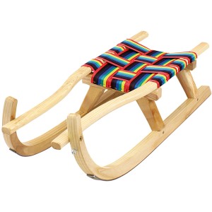 Gasser Tourenrodel Kinder: Holzschlitten mit buntem Gurtensitz für Kinder.