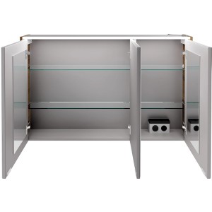 Offener Fackelmann LED-Spiegelschrank Verona, 110 cm breit, Nussbaum Dekor mit 3 Spiegeltüren und Glasböden.