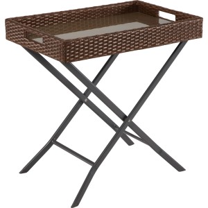 Brauner Klapptisch Davenport, rechteckig, 44x68 cm, mit Stahlgestell für Garten oder Balkon.