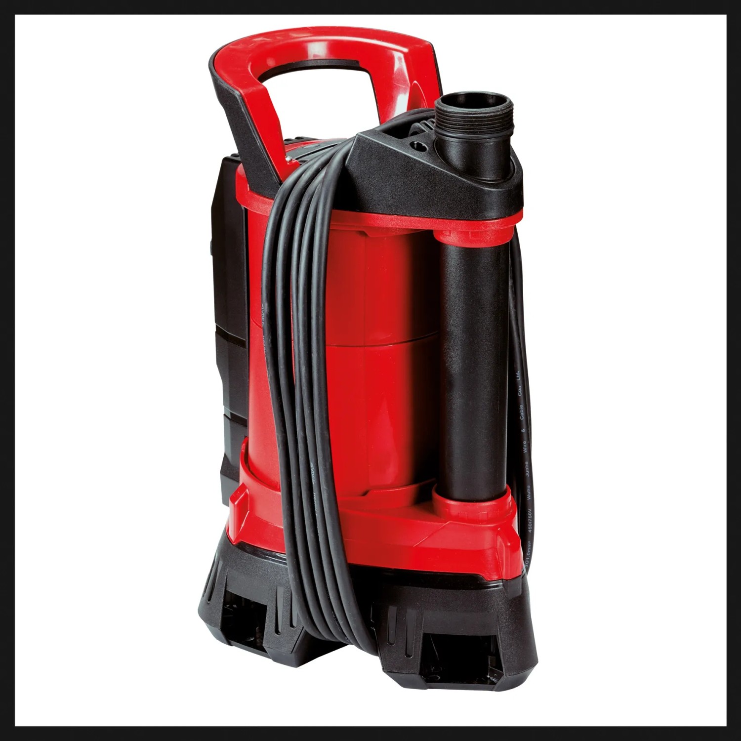 Einhell GE-DP 6935 A ECO Schmutzwasserpumpe in Rot und Schwarz mit Kabelaufwicklung.