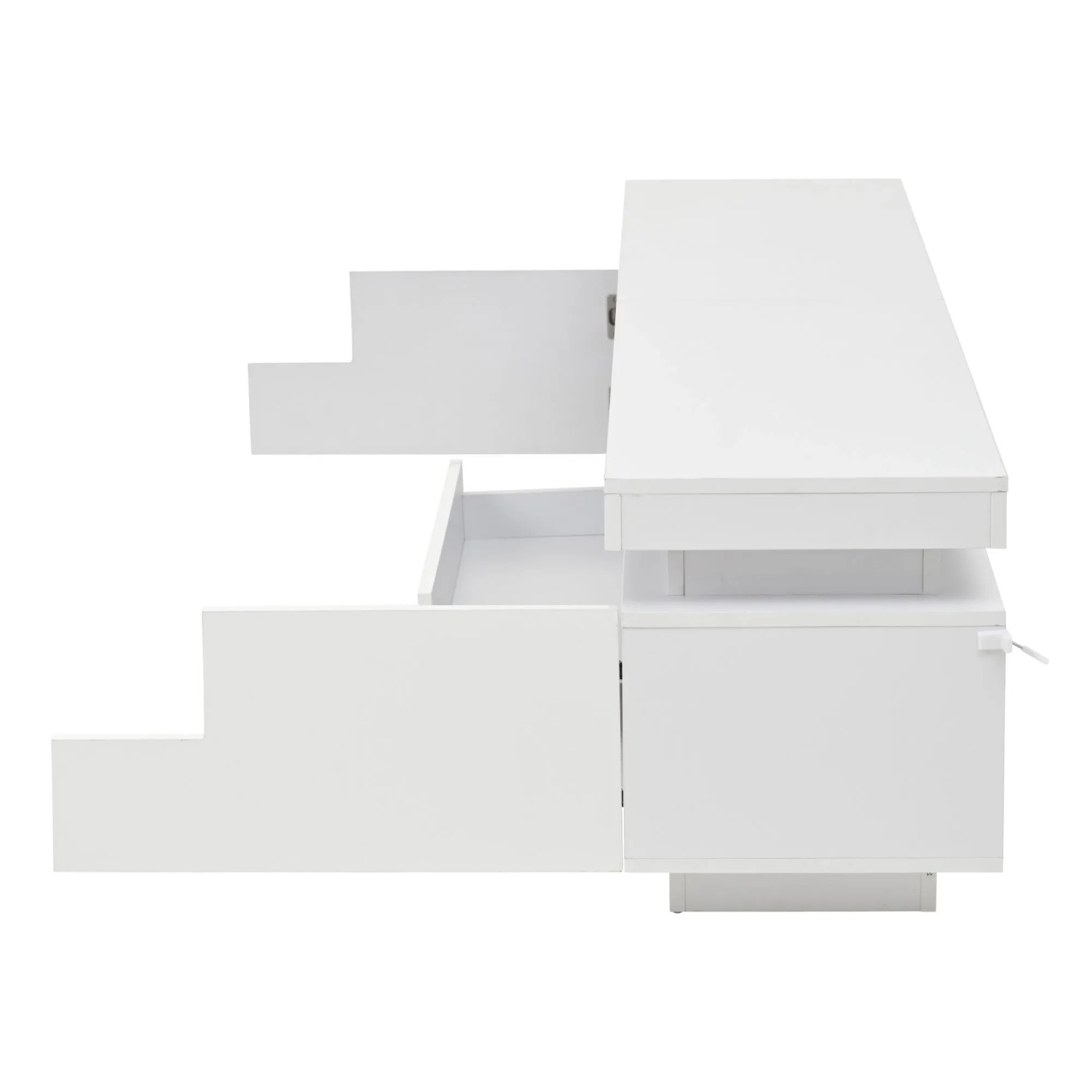 okwish TV Schrank mit LED Hochglanz Schublade Lowboard Wohnzimmer 75 Zoll 175x38x45cm Weiß_10