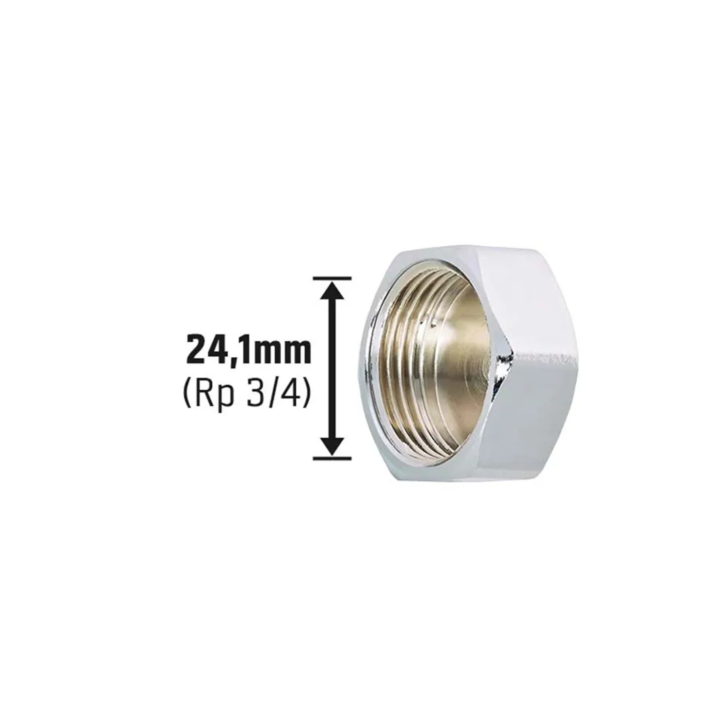 Verchromte Gewinde-Kappe aus Messing, 24,1 mm (Rp 3/4) für Gewindefittings.