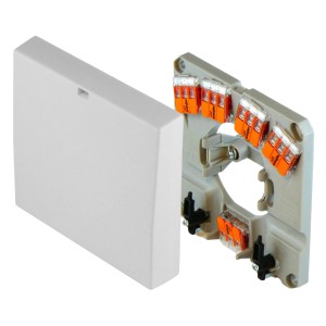 Pollmann Herdanschlussdose mit Wago Klemmen, geöffnet, zur Wandmontage für Elektroherde.