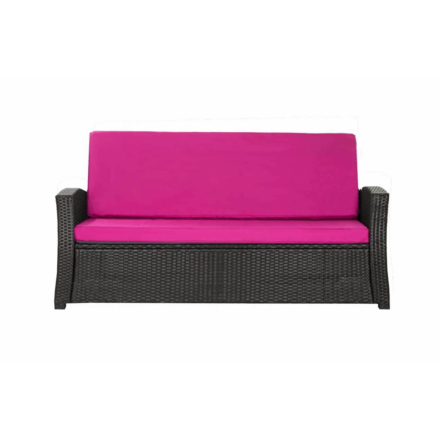 Gartensofa mit rosefarbenem Kissen-Set (Sitz- und Rückenkissen) für Polyrattan Möbel.