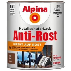 Dose Alpina Metallschutz-Lack Anti-Rost, braun matt, 750ml. Rostschutzlack für Eisen- und Nichteisenmetalle.