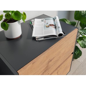 Posseik Nachttisch Industrial A mit 2 Schubladen, Grafit und Eiche Front, 60 cm breit.