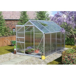 Vitavia Calypso 5800 Gewächshaus mit Alu-Rahmen und Zubehör-Set im Garten.