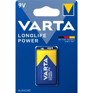 Varta Longlife Power 9V Batterie im Blister, ideal für Geräte mit hohem Energieverbrauch.