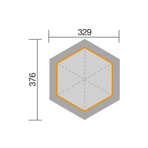 Grundriss Weka Pavillon 656 Gr.2, 399x461cm, sechseckig, Maße 329x376cm