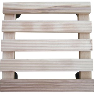 Eckiger Pflanzenroller aus Buchenholz, geriffelt, 30x30 cm, für leichtes Verschieben von Pflanzen.