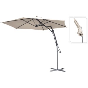 Ampelschirm, Ø 380 cm, Taupe, mit Hebelmechanik und Schirmständer.