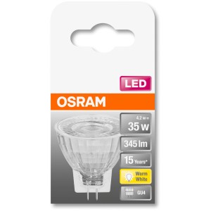 Osram GU4 LED-Leuchtmittel, 4,2W, warmweiß, 345 Lumen. Kompakte LED Lampe für Wohnräume.