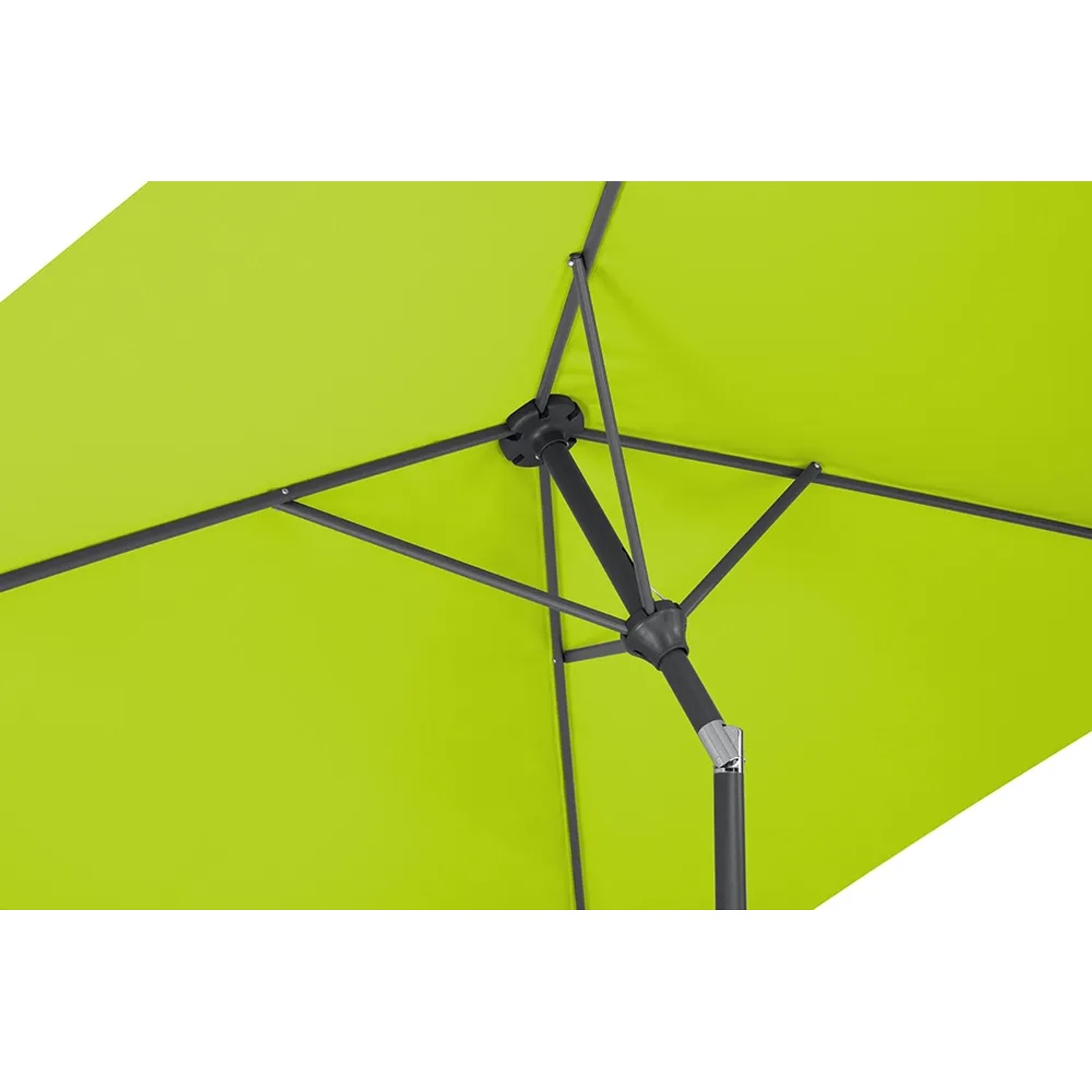 Schneider Marktschirm, 210x130 cm, Apfelgrün, Kurbel, Unteransicht des Sonnenschirms.