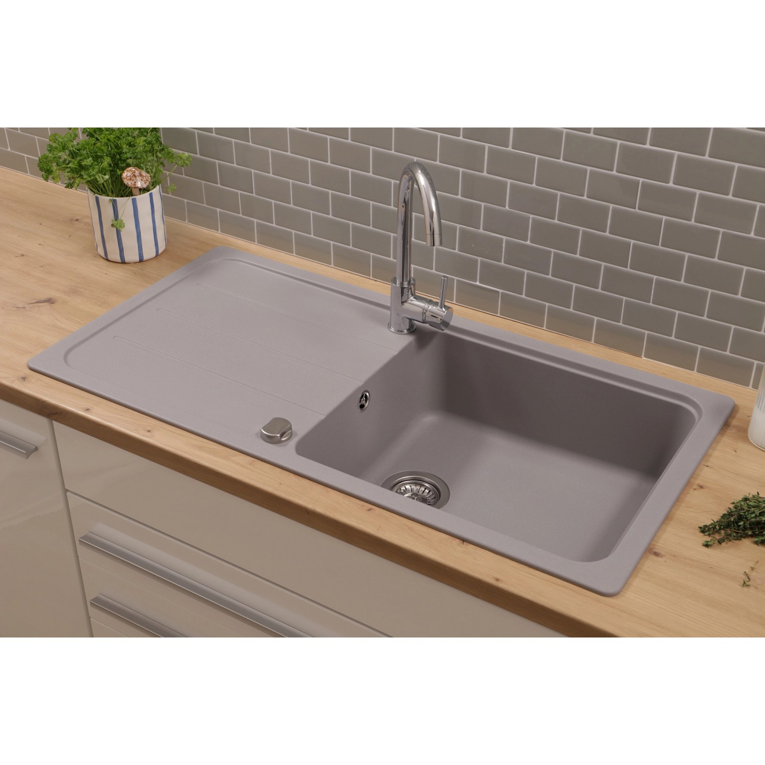 Respekta Einbauspüle Massivgranit Austin 100 cm x 50 cm Grau_7