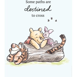 Winnie Pooh Wandbild (50x70 cm) mit Puuh, Ferkel und Tigger auf einem Baumstamm.