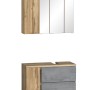 Held Möbel Badmöbel-Set Ancona, 85cm, Betongrau und Wotaneiche mit Spiegelschrank und Unterschrank.