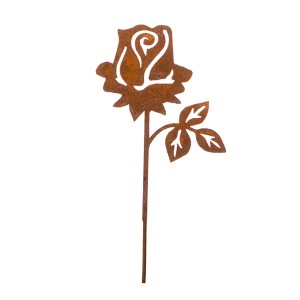 Deko-Stecker Rose Naturrost, 31 cm, aus Metall für den Garten.