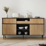 okwish Kommode mit Schiebetüren Schublade Wohnzimmer 160x40x80cm Eiche Schwarz_2