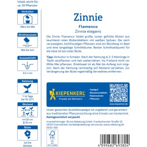 Kiepenkerl Zinnie Flamenco Saatgutpackung mit roten Blüten, Kategorie Blumensamen.