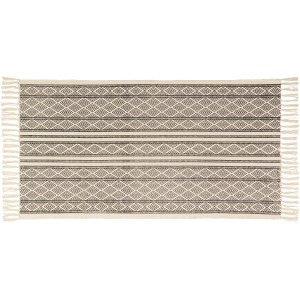 Baumwollteppich 60x120 cm mit Muster, handgewebt und beidseitig nutzbar.