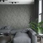 Wohnraum mit anthrazitfarbener Marburg Vliestapete Loft Superior 5 Struktur Modern FSC® an der Wand.