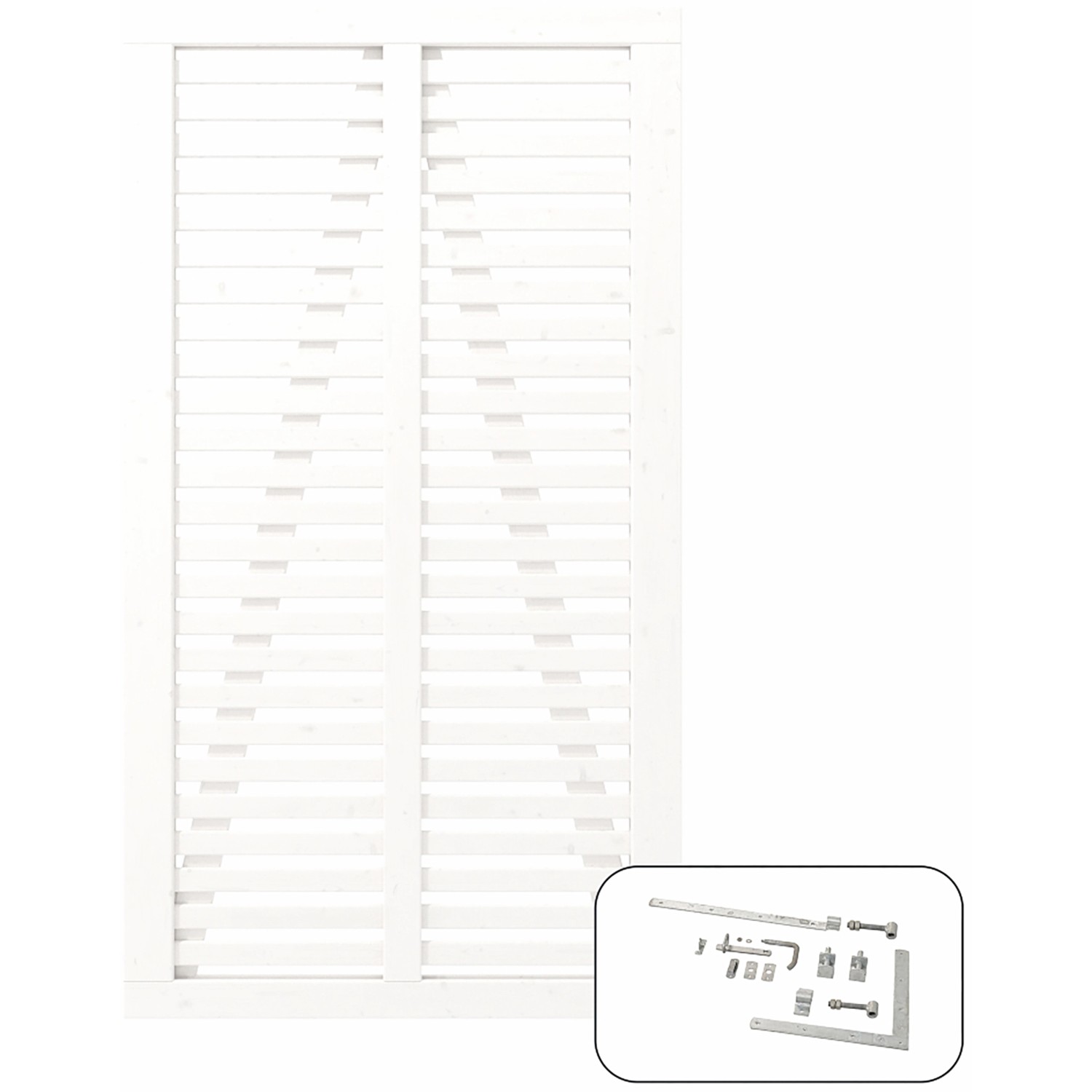 Weißes Gartentor aus Nadelholz, 100x180 cm, inkl. Beschläge für Selbstmontage.