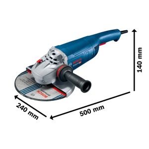 Bosch Professional Winkelschleifer GWS 22-230 J, blau-grau, mit 230 mm Trennscheibe. Maße: 500x240x140 mm.