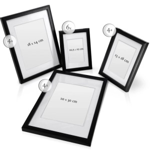 Bomoe Passion Bilderrahmen Set, 18-teilig, schwarz, verschiedene Größen mit Passepartout.