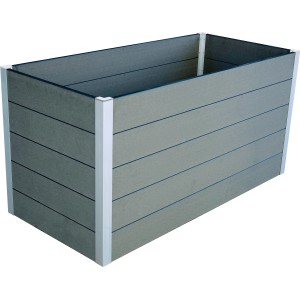 Hellgraues WPC Hochbeet, 75x150x70 cm, für Garten, Terrasse oder Balkon.
