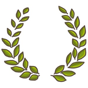 Illustration eines Lorbeerkranzes mit grünen Blättern.